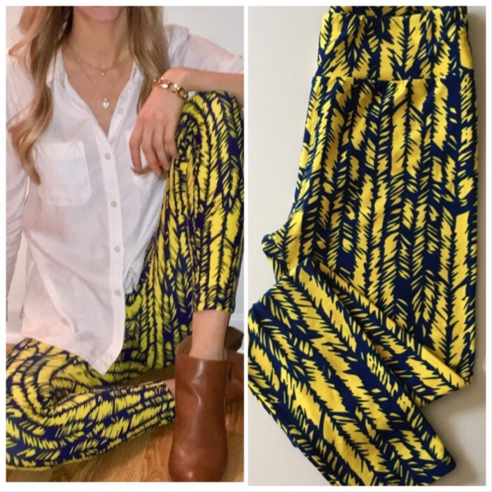 Blue and Yellow Lularoe One Size Leggings